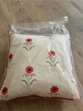 Floral Print Decorative Pillow Cream luxury textile house Schumacher.